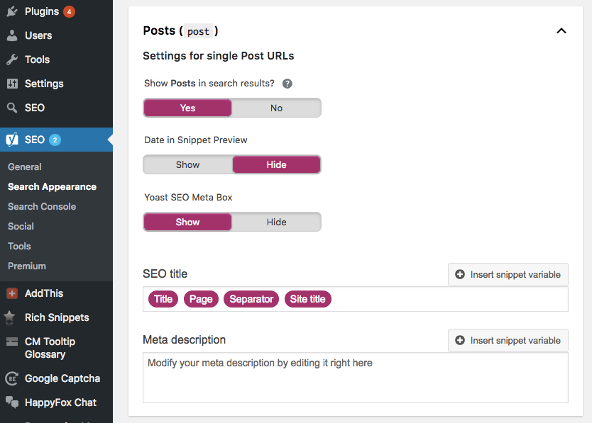 tilføj meta beskrivelse wordpress yoast plugin snippet variabler